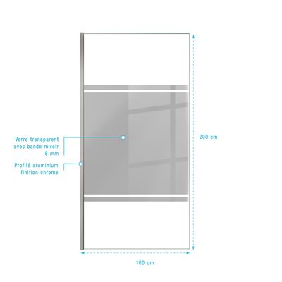 Paroi de douche Parma avec profilé chrome verre miroir 100x200x0,8 cm AURLANE