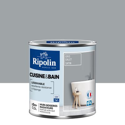 Peinture Cuisine et Salle de Bain-Satin-0,5L-Gris Galet - RIPOLIN