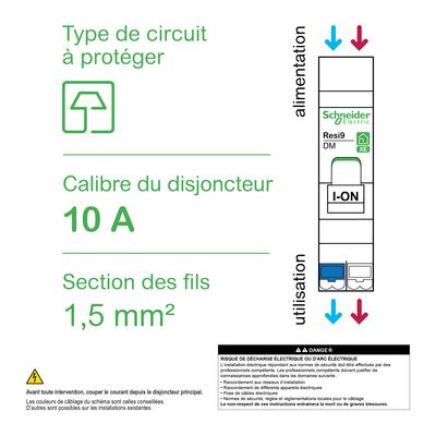 Disjoncteur divisionnaire 10A courbe C 3kA embrochable 1 pôle + neutre - Resi9 XE SCHNEIDER ELECTRIC