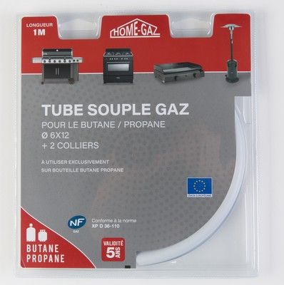 Tube souple pour gaz butane / propane avec 2 colliers 1 m validité 5 ans HOME-GAZ