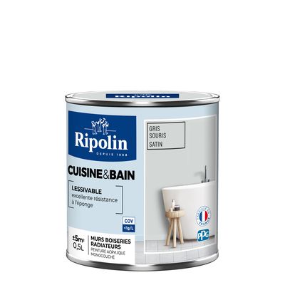 Ripolin-Peinture Cuisine et Salle de Bain-Satin-0,5L-Gris Souris