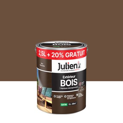 Peinture bois brun Normandie satin 2,5 l + 20 % gratuit JULIEN