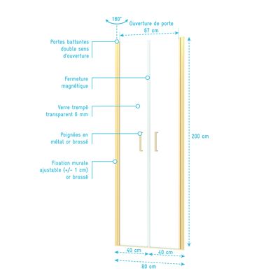 Portes de douche Saloon Gold 80x200 cm AURLANE