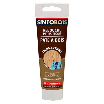 Pâte à bois à l'eau pour petits trous et fissures chêne moyen 80 gr SINTOBOIS