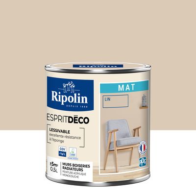 Peinture Intérieure Couleur - Mat - 0,5L - Lin - RIPOLIN