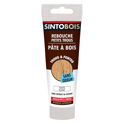 Pâte à bois à l'eau pour petits trous et fissures blanc 80 gr SINTOBOIS