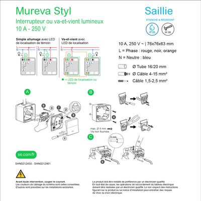 Interrupteur va-et-vient IP55 + témoin lumineux saillie blanc - Mureva Styl SCHNEIDER ELECTRIC