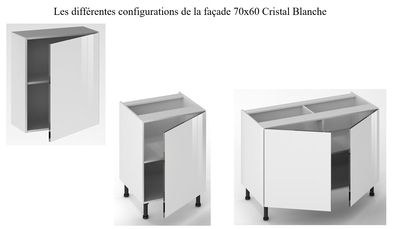 Porte pour meuble de cuisine Cristal blanche 70 x 60 cm OFITRES