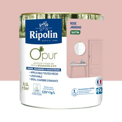 Peinture O'PUR mur & boiserie Rose Jabadao satin 500 ml - RIPOLIN