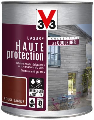 Lasure bois Haute Protection intérieure extérieure couleur rouge basque 1 l V33