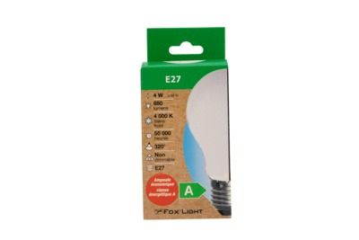 Ampoule LED E27 classe énergétique A 4W = 880 lumens blanc neutre FOXLIGHT