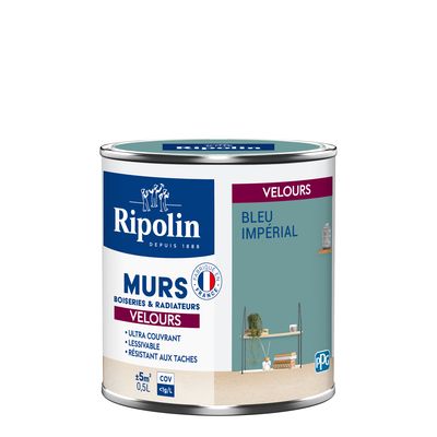 Peinture Velours Mur Boiserie Radiateur-0,5L-Bleu Impérial - RIPOLIN