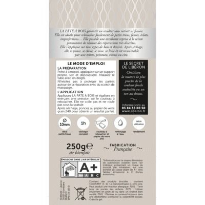 Pâte à bois naturel tube 250 gr LIBERON