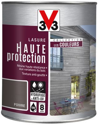 Lasure bois Haute Protection intérieure extérieure couleur poivre 1 l V33