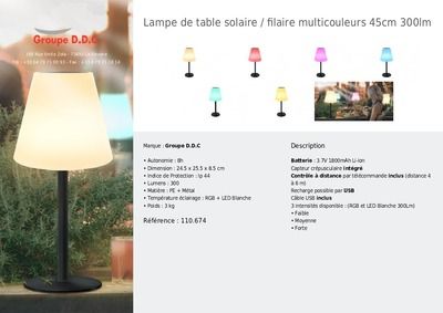 Lampe solaire ou filaire 300 lumens Groupe DDC