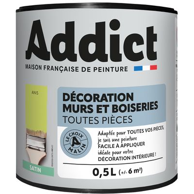 Peinture décoration Murs et Boiseries SATIN 0.5 L anis - ADDICT