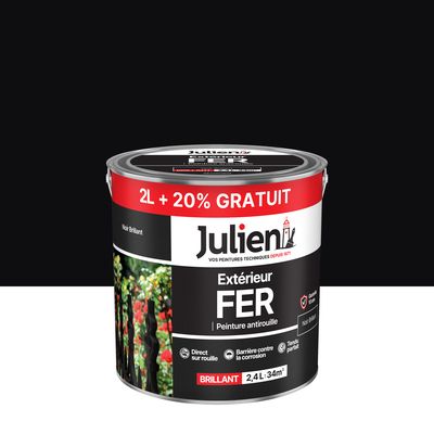 Peinture fer antirouille noir RAL 9005 brillant 2 l + 20 % gratuit JULIEN