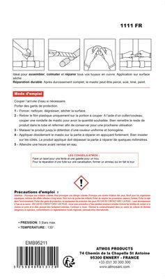 Mastic de réparation spécial cuivre 57 grammes ATMOS