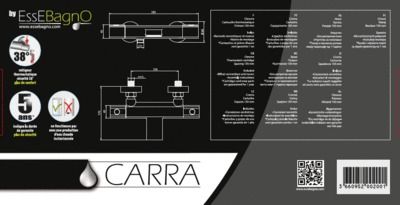 Mitigeur bain et douche thermostatique mural Carra chromé ESSEBAGNO