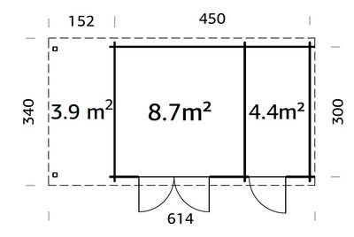 Abri de jardin bois Bois Naturel  Ella 13,1+3,9m2 PALMAKO