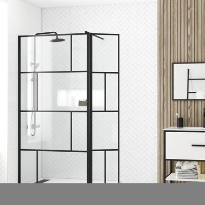 Paroi de douche avec retour Bricks noir 100+40x195 cm AURLANE