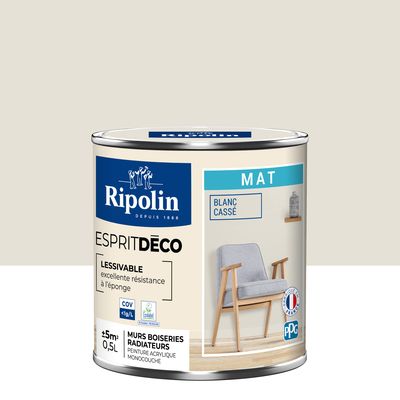 Peinture Intérieure Couleur - Mat - 0,5L - Blanc Cassé - RIPOLIN