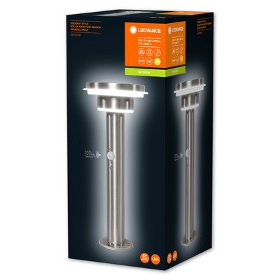 Borne extérieure solaire avec détecteur inox IP 44 3000 k blanc chaud 400 lumens LEDVANCE