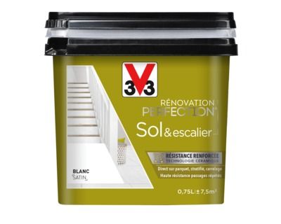 Peinture de rénovation sol et escalier finition satinée blanc 750 ml V33