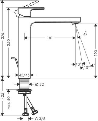 Mitigeur de lavabo bec haut chromé Vernis Shape 190 Hansgrohe