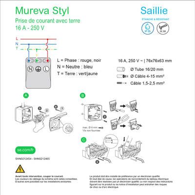 Prise étanche 2 pôles + terre IP55 saillie blanc - Mureva Styl SCHNEIDER ELECTRIC