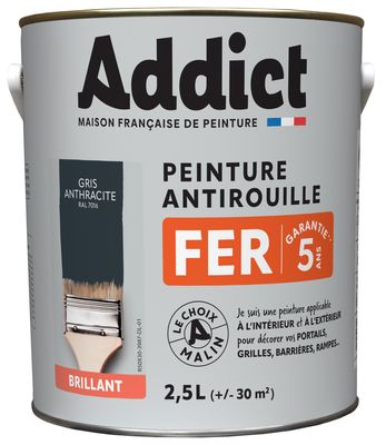 ADDICT Peinture FER Brillant  gris anthracite ral 7016 2.5 L