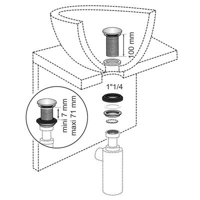 Bonde de lavabo à écoulement libre dôme fixe laiton 100 mm WIRQUIN