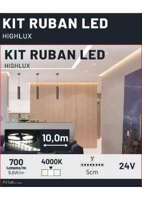 Ruban LED 10m prêt à l'emploi blanc froid 60W 24V ARLUX