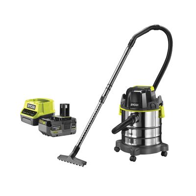 Aspirateur eau et poussières 18V ONE+ cuve en inox 18l avec batterie 4Ah et chargeur RYOBI