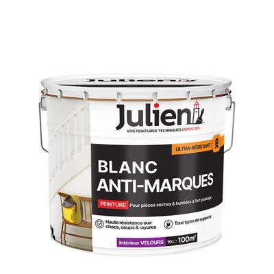 Peinture acrylique anti-marque blanc velours 10 l - JULIEN