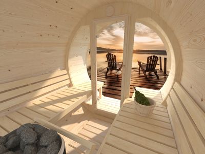 Sauna rond vitré Anita 1,3m2 + 0,7m2 épaisseur 42 mm Livraison incluse domicile  PALMAKO