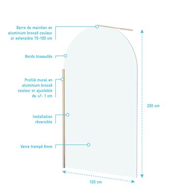 Paroi de douche Arcade or brossé 120x200 cm AURLANE