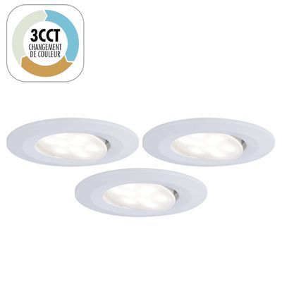 3 spots salle de bain à encastrer LED blanc dynamique IP65 550 lumens blanc - CALLA PAULMANN