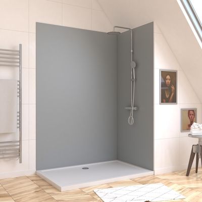 Panneaux muraux de douche aluminium silver 90 + 120 x 210 cm par 2 avec profilés de finition et angle chromé AURLANE