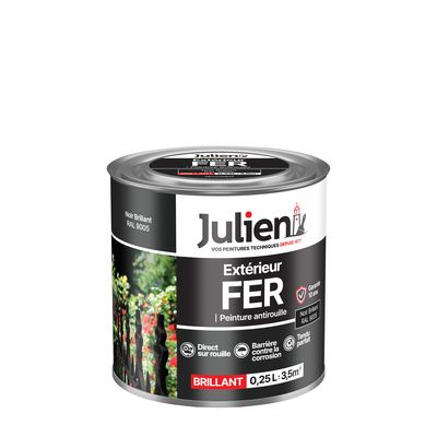 Peinture fer antirouille noir RAL 9005 brillant 250 ml JULIEN