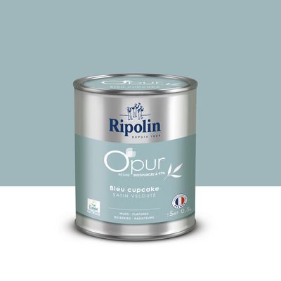 Peinture O'PUR mur & boiserie Bleu Cupcake satin 500 ml - RIPOLIN