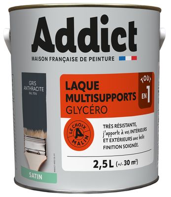 Laque Multisupports Satin 2.5 L Gris Manganèse Ral 7016 ADDICT