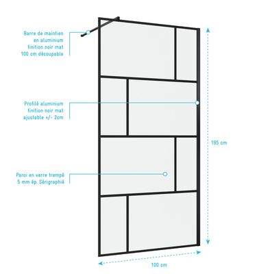 Paroi de douche Bricks 100x195cm AURLANE