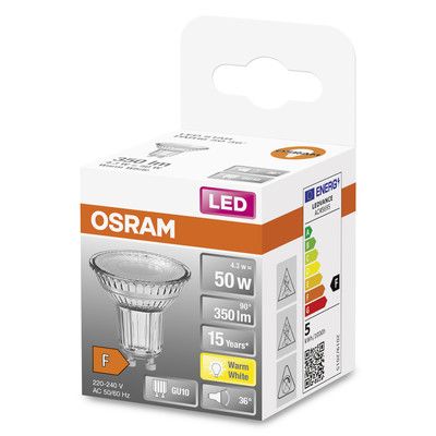 Ampoule LED spot GU10 36° 4.3 W  =350 lumens blanc chaud LEDSTAR OSRAM