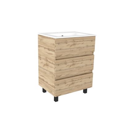 Meuble de salle de bains sur pieds 3T Timber chêne naturel vasque céramique blanche L 60 cm AURLANE