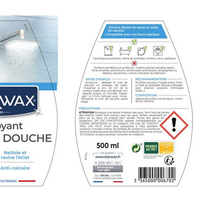 Nettoyant cabine de douche 500 ml + 20 % gratuit STARWAX