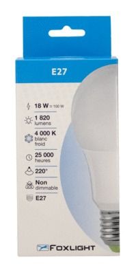 Ampoule LED standard E27 18W=1820 lumens blanc neutre FOX LIGHT