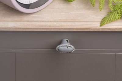 Bouton de meuble oval gris  porcelaine 42 x 32 mm
