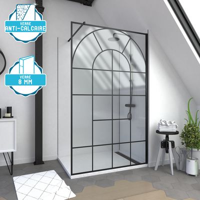 Paroi de douche Déco 120x195cm Verre Anti-Calcaire 8mm Sérigraphié AURLANE