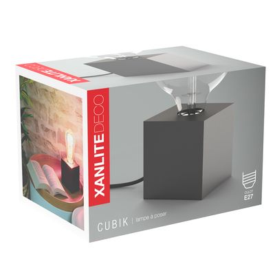 Lampe à poser carré en métal noir E27 60W XANLITE